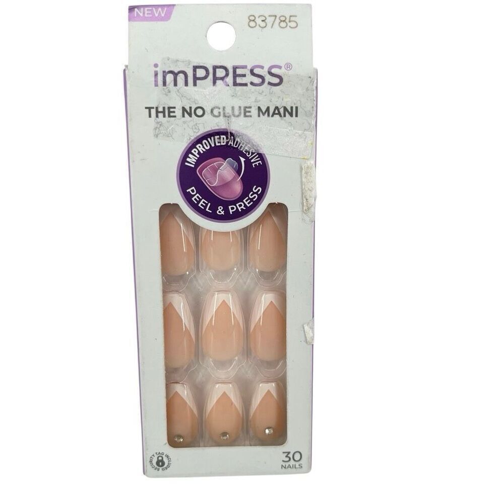 Impress So French Press On Nails No Glue Coffin Medium 30 Count Rhinestone New